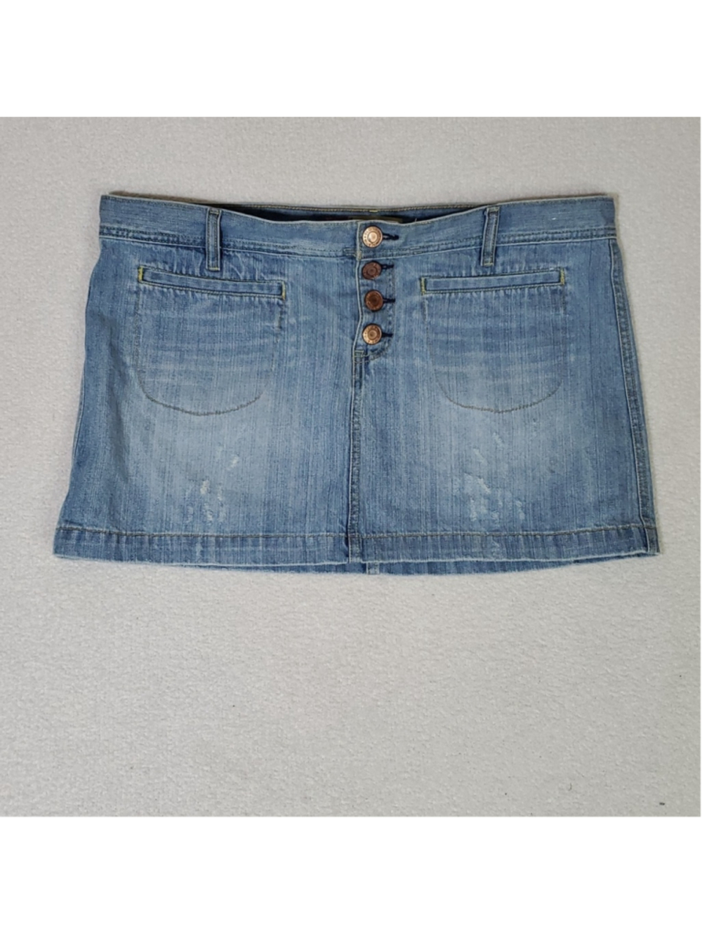 Old Navy Womens Denim Skirt 14 Blue Ultra Low Waist Stretch Button Fly